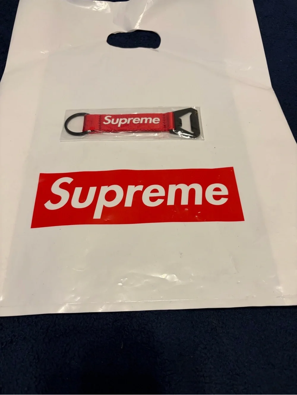 Supreme Red White Logo Keyring Bottle Opener